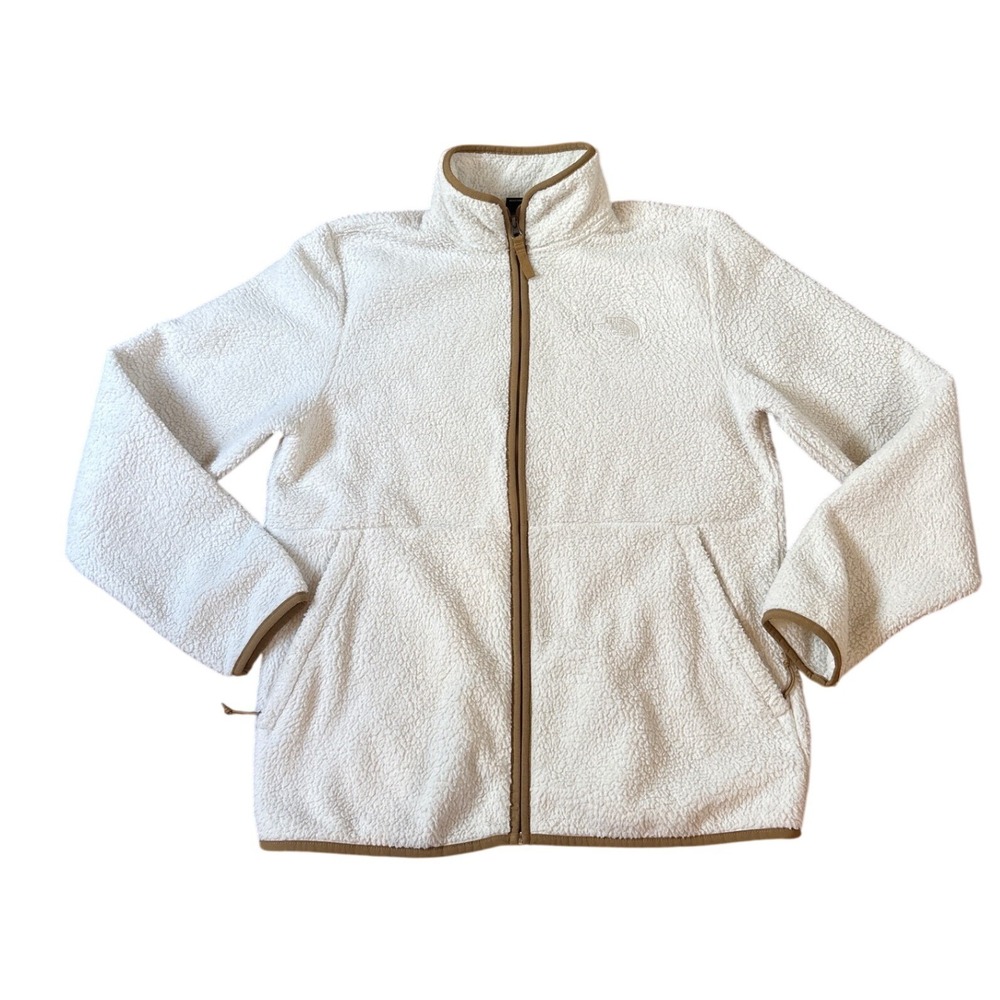 The North Face Fleece Jacket Mens White Sherpa Full Zip Mock Neck SIZE Medium